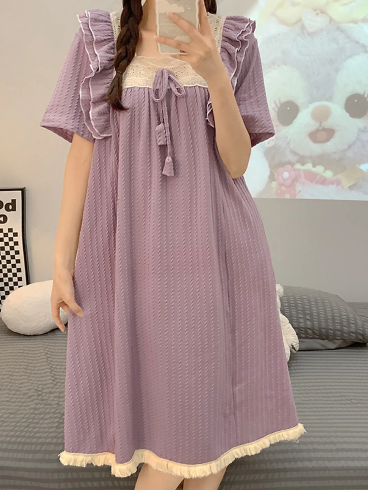 Summer Women's Cotton Sleepwear Dress Cute Sweet Princess Style Loose plus Size Home Clothes Short Sleeve Midi Dress
Summer Women's Cotton Sleepwear Dress Cute Sweet Princess Style Loose plus Size Home Clothes Short Sleeve Midi Dress