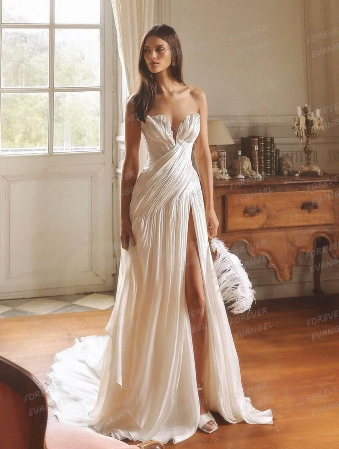 Simple Ruffles Wedding Dresses A Line Sexy Side Split Woman's Bride Gowns Sleeveless Chiffon Party Vestidos De Noche Customized
Simple Ruffles Wedding Dresses A Line Sexy Side Split Woman's Bride Gowns Sleeveless Chiffon Party Vestidos De Noche Customized