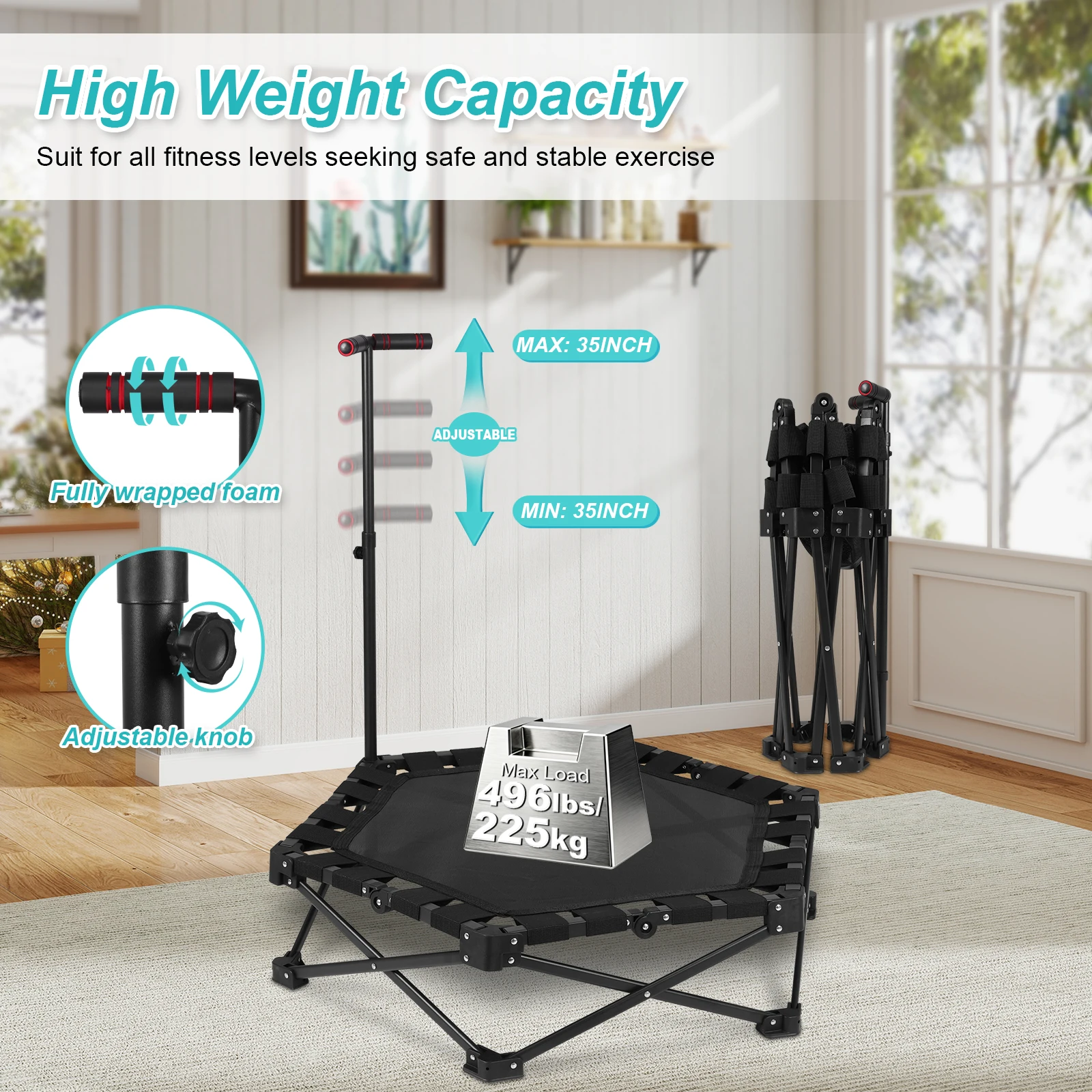 Portable Exercising Trampoline One-Step Fold & Open Small Exercising Jump Bed 225kg Max Load Indoor & Outdoor Workout
Portable Exercising Trampoline One-Step Fold & Open Small Exercising Jump Bed 225kg Max Load Indoor & Outdoor Workout