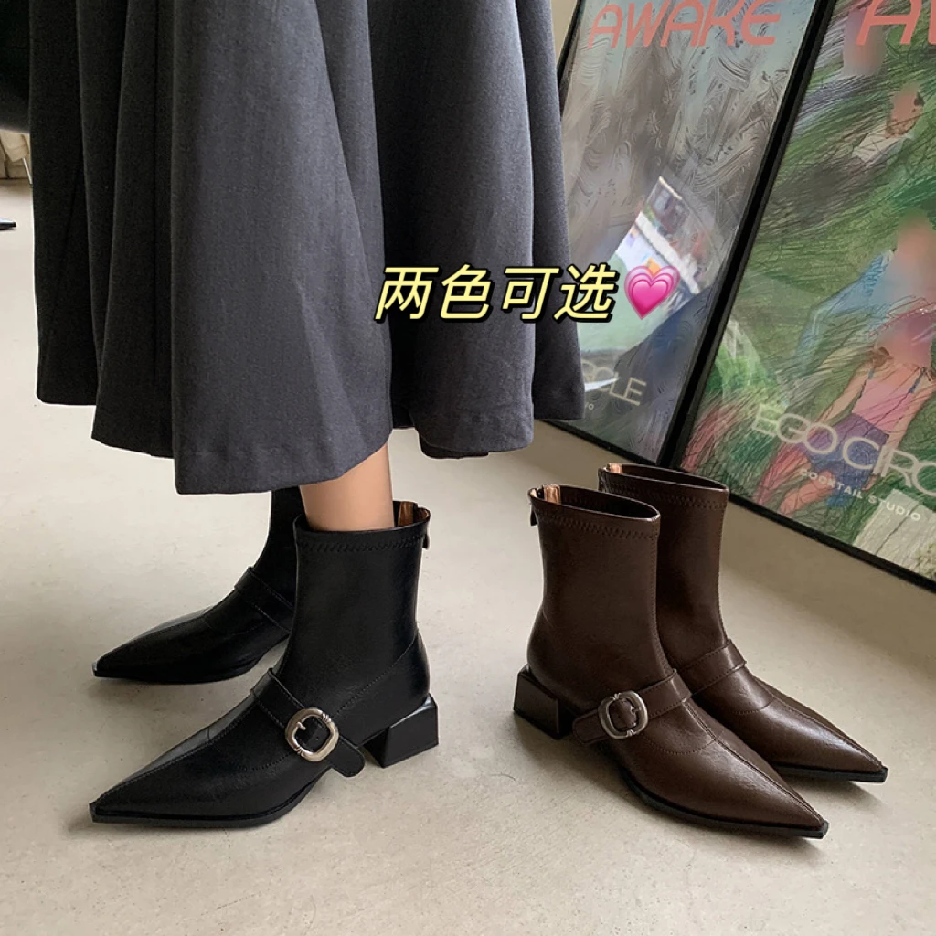 2026 new autumn winter women ankle boots 22-25cm Elastic Lycra pointed toe belt buckle thick heel stretch short boots
2026 new autumn winter women ankle boots 22-25cm Elastic Lycra pointed toe belt buckle thick heel stretch short boots