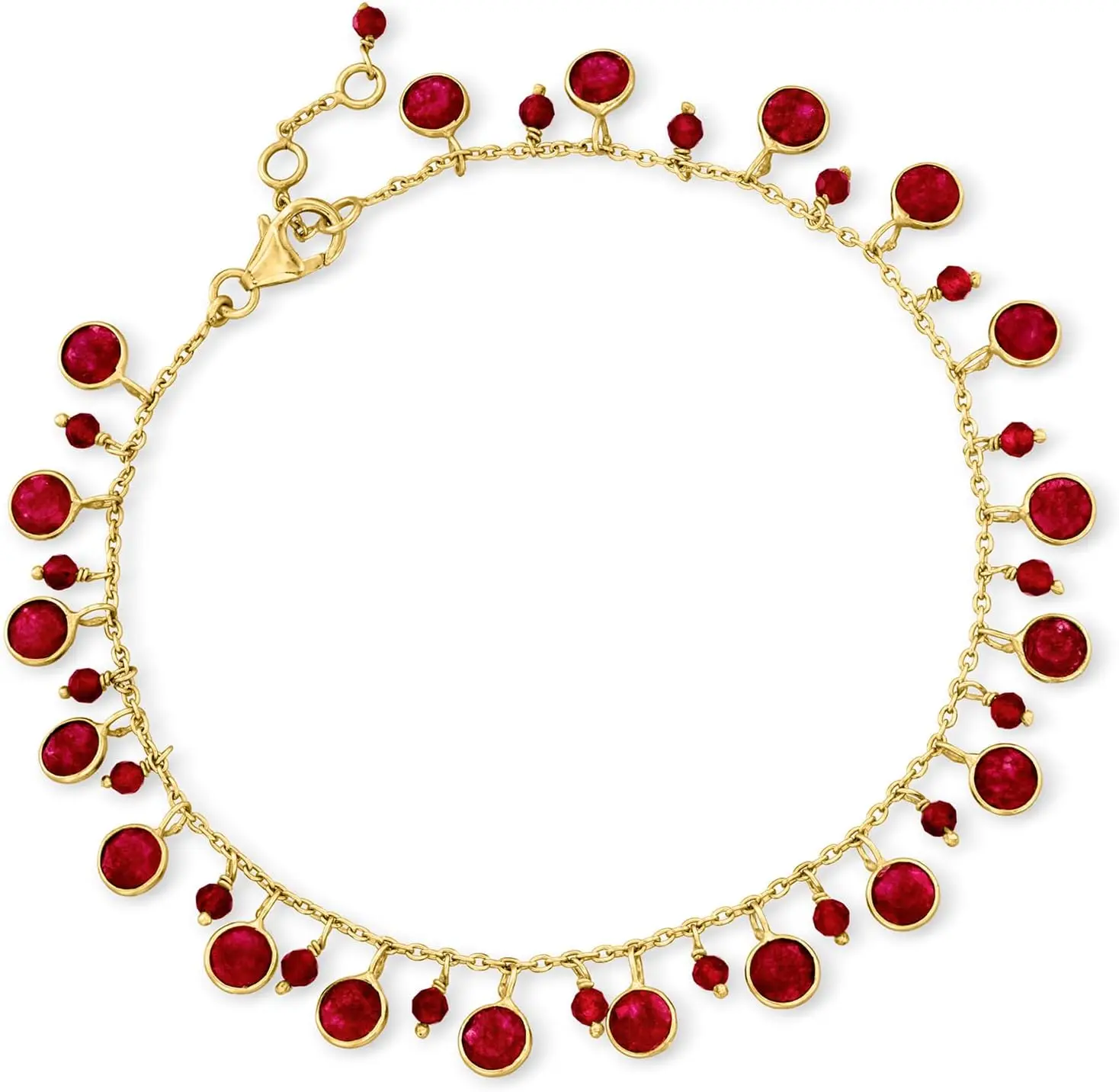 18.00 ct. t.w. Ruby Drop Anklet in 18kt Gold Over Sterling. 9 inches
18.00 ct. t.w. Ruby Drop Anklet in 18kt Gold Over Sterling. 9 inches