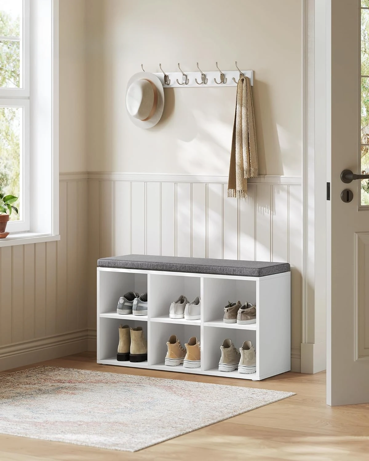 Shoe Bench with Cushion, Shoe Storage Bench with 6 Compartments and 3 Adjustable Shelves, Entryway Bench with Padded Seat
Shoe Bench with Cushion, Shoe Storage Bench with 6 Compartments and 3 Adjustable Shelves, Entryway Bench with Padded Seat