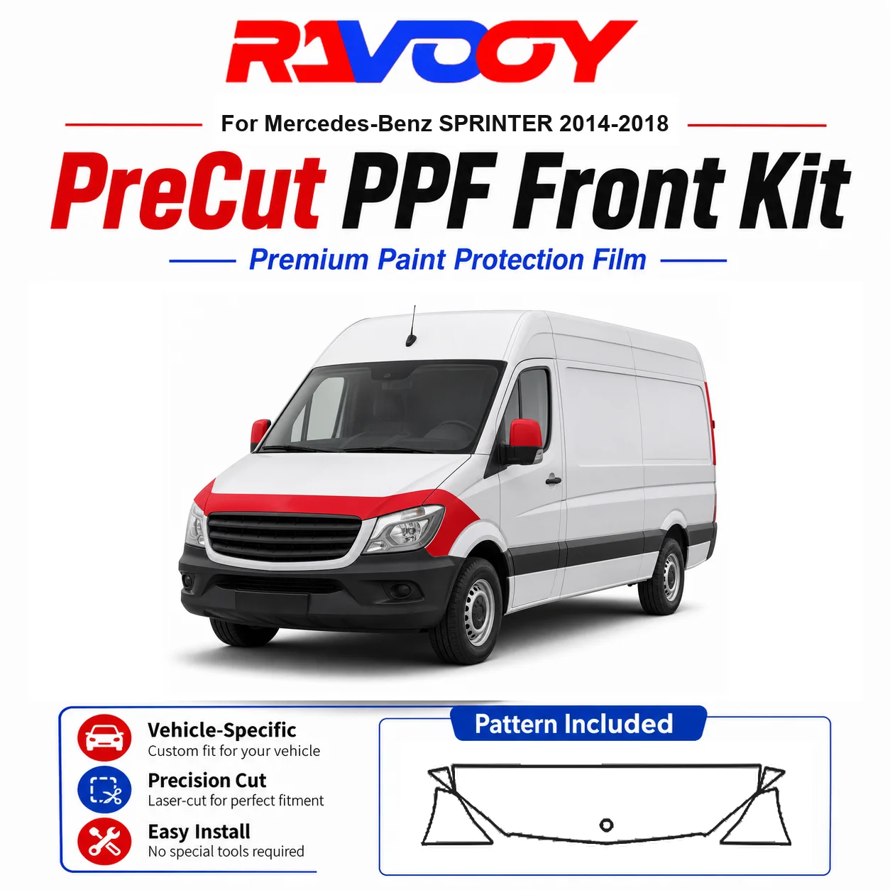 8.5mil TPU Precut PPF Kit For Mercedes-Benz SPRINTER 2014-2018 - Hood, Fenders & Mirror Set - Self-Healing Clear Bra Film
8.5mil TPU Precut PPF Kit For Mercedes-Benz SPRINTER 2014-2018 - Hood, Fenders & Mirror Set - Self-Healing Clear Bra Film