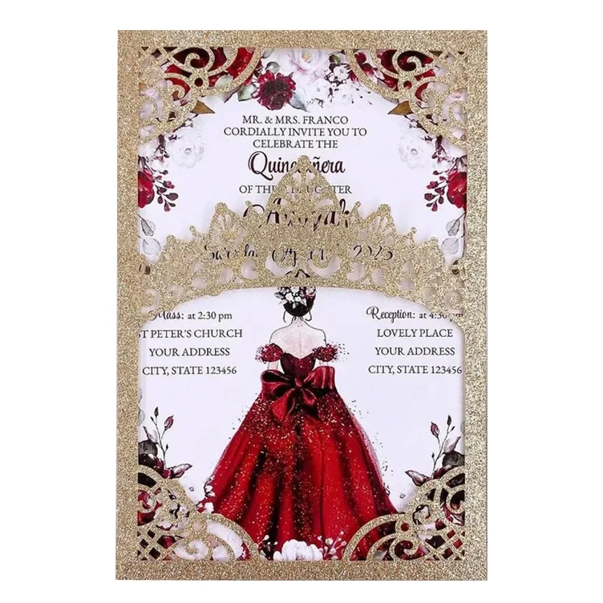 50 pieces Gold Glitter Crown Invitation Card fit 5x7" Insert, Customize Print Bridal Shower XV Quinceneara Invitation IC158
50 pieces Gold Glitter Crown Invitation Card fit 5x7" Insert, Customize Print Bridal Shower XV Quinceneara Invitation IC158