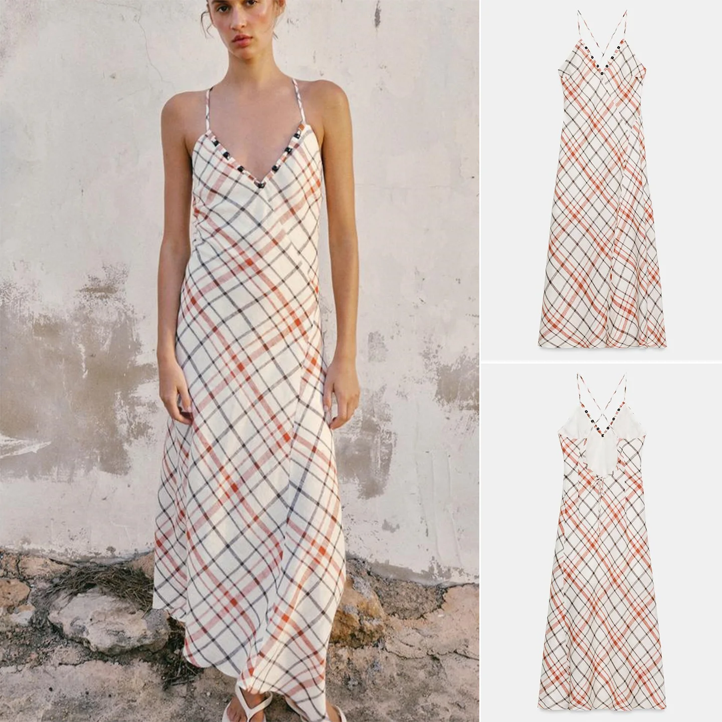 Summer New Women's Casual Style V-neck A-line Skirt Long Plaid Strap Dress City Commute Polyester Fiber No Sleeve Loose Fit
Summer New Women's Casual Style V-neck A-line Skirt Long Plaid Strap Dress City Commute Polyester Fiber No Sleeve Loose Fit