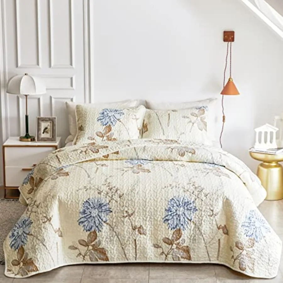 3 Pieces Microfiber Quilt Set Elegant Flower Botanical Reversible Design Bedspread Bed Cover for All Season 1 Quilt and 2 Pillo
3 Pieces Microfiber Quilt Set Elegant Flower Botanical Reversible Design Bedspread Bed Cover for All Season 1 Quilt and 2 Pillo