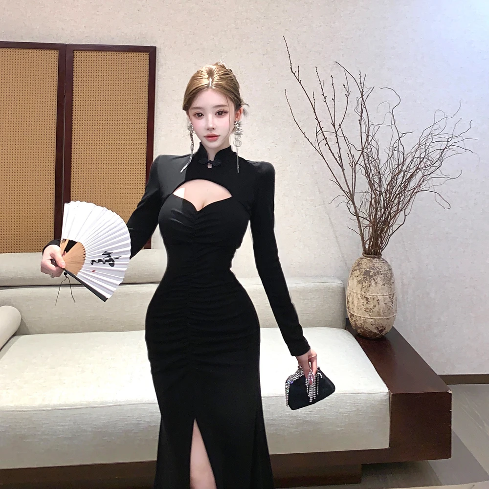 Осеннее новое китайское модифицированное Ципао в стиле ретро с вырезом и разрезом, облегающее базовое платье, женское длинное све с высокой талией
Осеннее новое китайское модифицированное Ципао в стиле ретро с вырезом и разрезом, облегающее базовое платье, женское длинное све с высокой талией