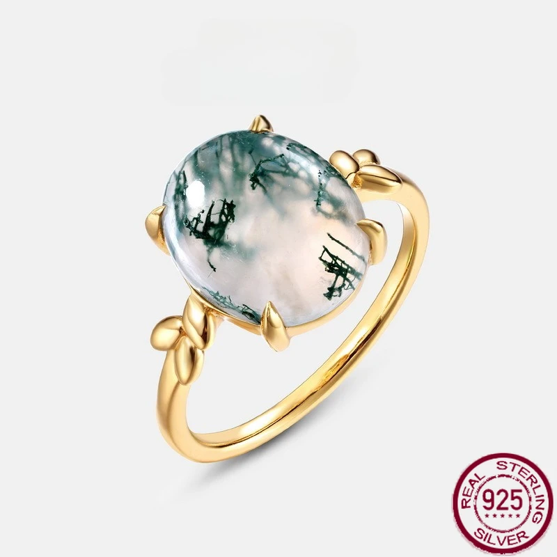 New S925 Pure Silver Pigeon Egg Natural Water Grass Agate Ring Set with Green Moss Stone Closed Ring Wedding Jewelry
New S925 Pure Silver Pigeon Egg Natural Water Grass Agate Ring Set with Green Moss Stone Closed Ring Wedding Jewelry