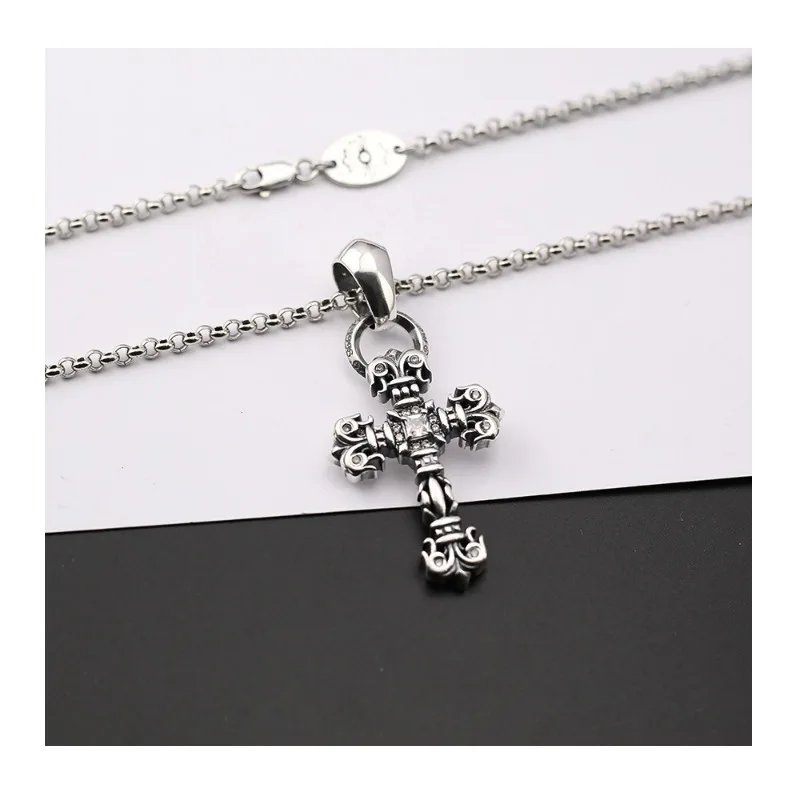 Crowe Vintage Diamond Set Flame Cross Pendant Necklace Trendy Men's and Women's Crotai Silver Necklace
Crowe Vintage Diamond Set Flame Cross Pendant Necklace Trendy Men's and Women's Crotai Silver Necklace