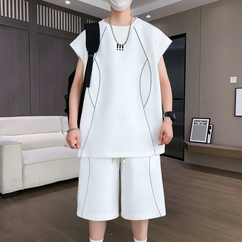 Men Thin Sleeveless Tracksuit Loose Stitch Line Vest Shorts Summer Sport Two Piece Outfit
Men Thin Sleeveless Tracksuit Loose Stitch Line Vest Shorts Summer Sport Two Piece Outfit