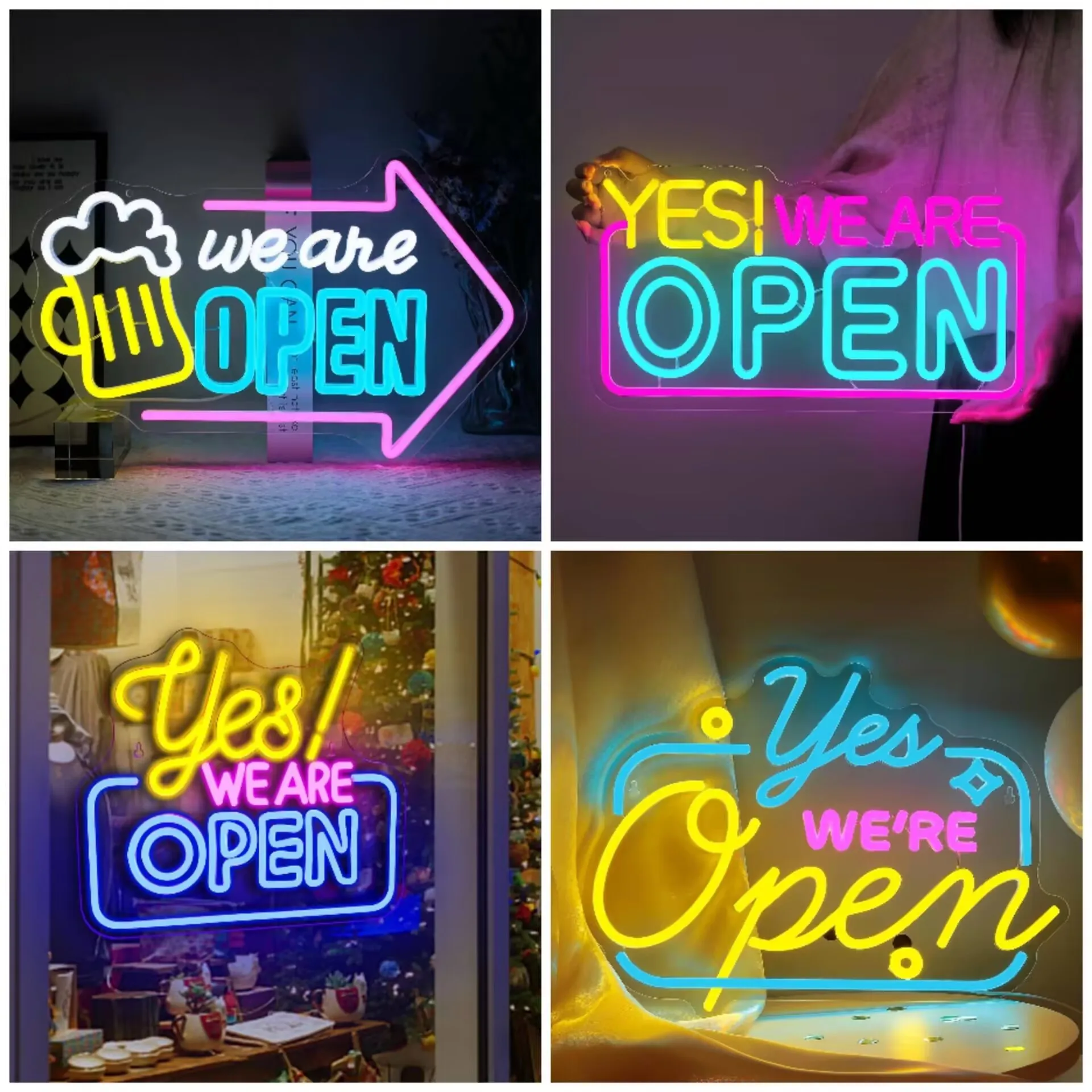 Colorful Yes We Are Open LED Neon Sign for Shop Window Cafe Bar Store Business Hours Sign USB Powered Dimmable Light Wall Decor
Colorful Yes We Are Open LED Neon Sign for Shop Window Cafe Bar Store Business Hours Sign USB Powered Dimmable Light Wall Decor