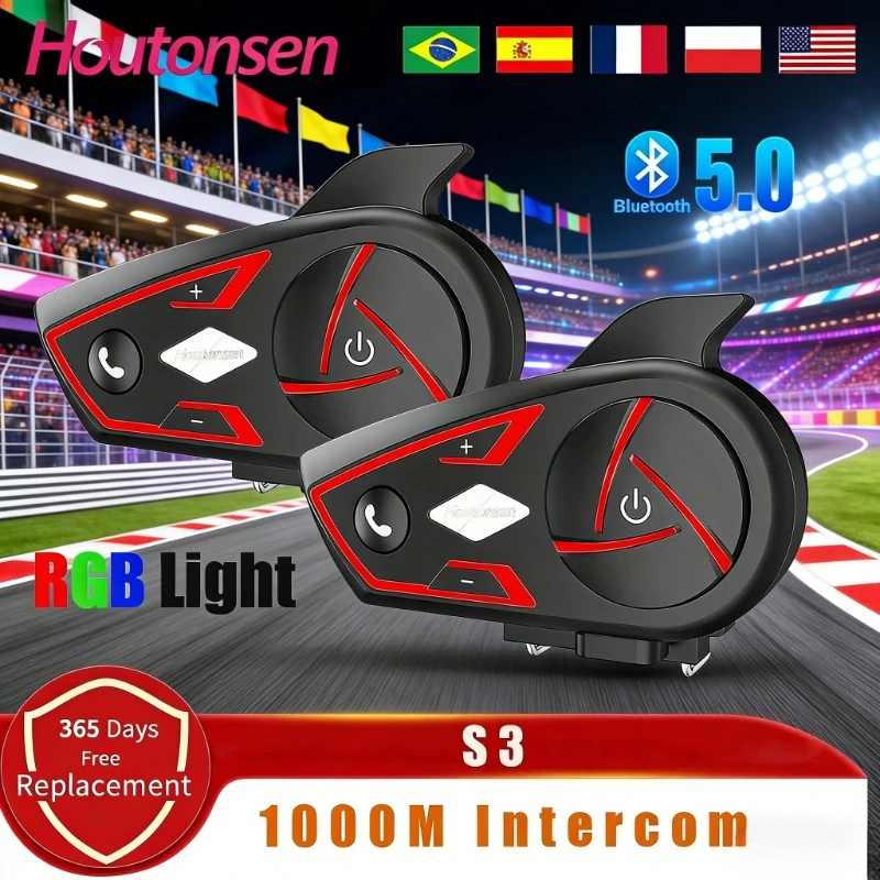 Houtonsen S3 Waterproof Motorcycle Bluetooth Headset 1000M Intercom Helmet Interphone RGB Tri-Color Ambient Light
Houtonsen S3 Waterproof Motorcycle Bluetooth Headset 1000M Intercom Helmet Interphone RGB Tri-Color Ambient Light