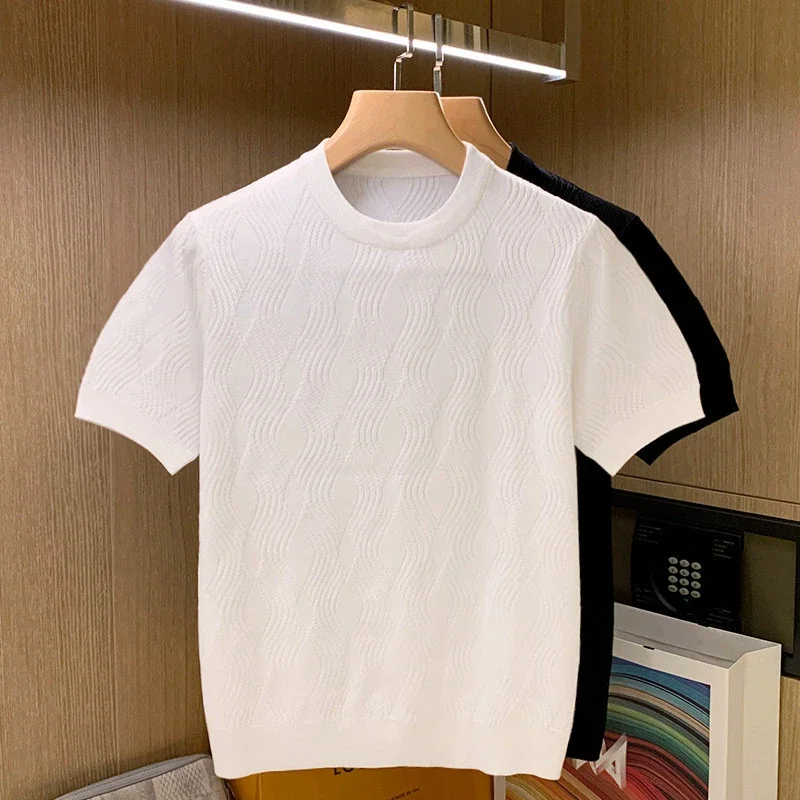 2024 Brand Summer T Shirts Men Short Sleeve Shirts British Knit Casual Stripe Fashion Male Solid Color T Shirts Fabric Tops W30
2024 Brand Summer T Shirts Men Short Sleeve Shirts British Knit Casual Stripe Fashion Male Solid Color T Shirts Fabric Tops W30