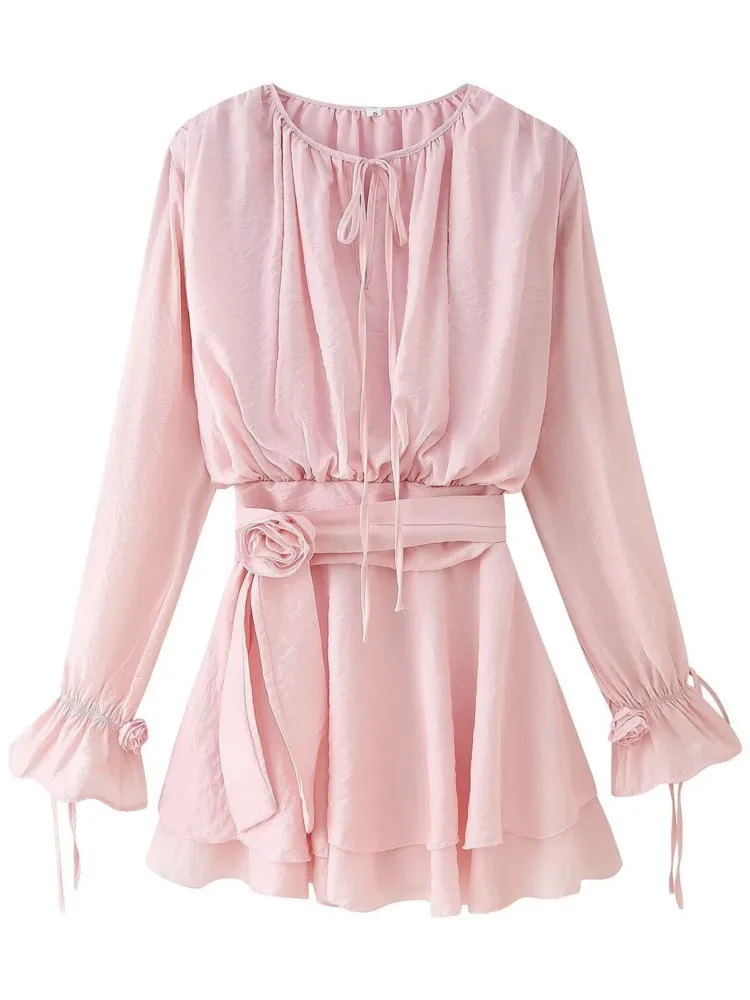 Elegant Mini Dresses For Women Fashion Flower Ribbon Ruffles Hem Solid Dresss Summer 2025 New Casual Pink Party Evening Dresses
Elegant Mini Dresses For Women Fashion Flower Ribbon Ruffles Hem Solid Dresss Summer 2025 New Casual Pink Party Evening Dresses