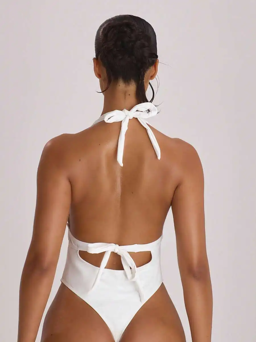White Plunge Halterneck Tie Back Cheeky Swimsuit Solid Color Beachwear
White Plunge Halterneck Tie Back Cheeky Swimsuit Solid Color Beachwear