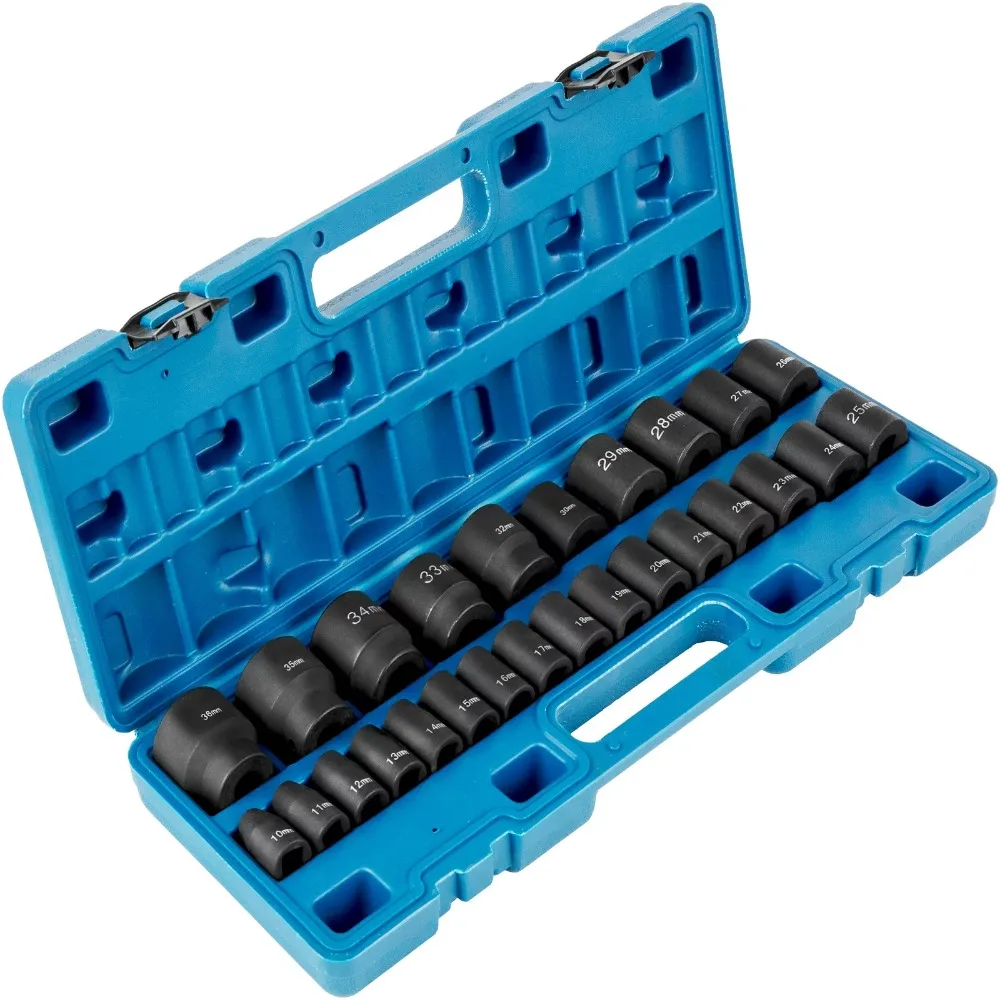 Impact Socket Set 1/2 Inches 26 Piece Impact Sockets 6-Point Sockets, Rugged Construction with A Storage Cage
Impact Socket Set 1/2 Inches 26 Piece Impact Sockets 6-Point Sockets, Rugged Construction with A Storage Cage