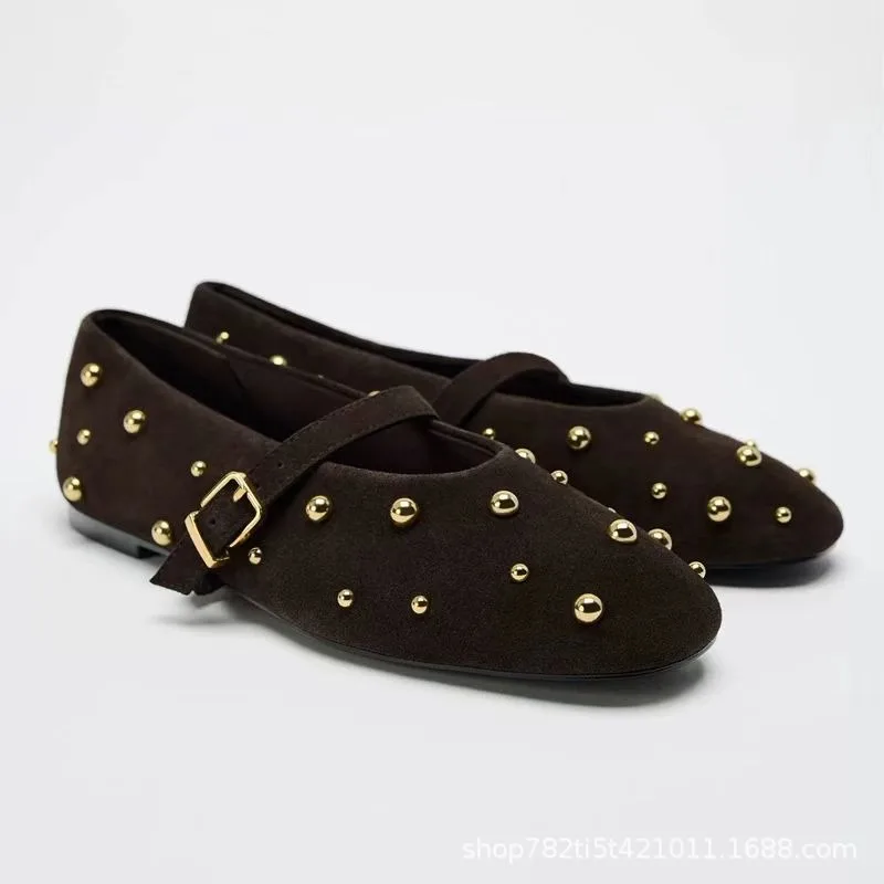 Fashion Mary Jane Women's Shoes Brown Rivets Leather Ballet Flat Heel Shoes Comfort Breathable Designer Casual Shoes for Women
Fashion Mary Jane Women's Shoes Brown Rivets Leather Ballet Flat Heel Shoes Comfort Breathable Designer Casual Shoes for Women