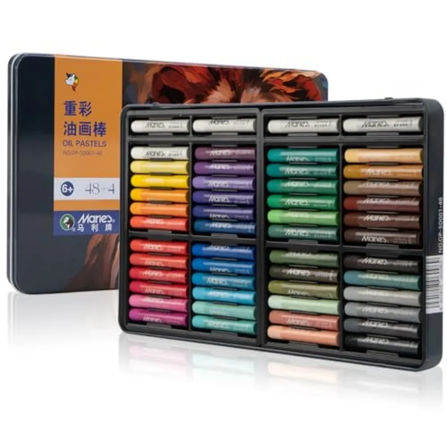 Oil Pastels Set, Tin Box 48 Colors + 4 Bonus White Sticks, Rich Pigments, Smooth Soft Texture for Painting, Drawing and Sketchi
Oil Pastels Set, Tin Box 48 Colors + 4 Bonus White Sticks, Rich Pigments, Smooth Soft Texture for Painting, Drawing and Sketchi