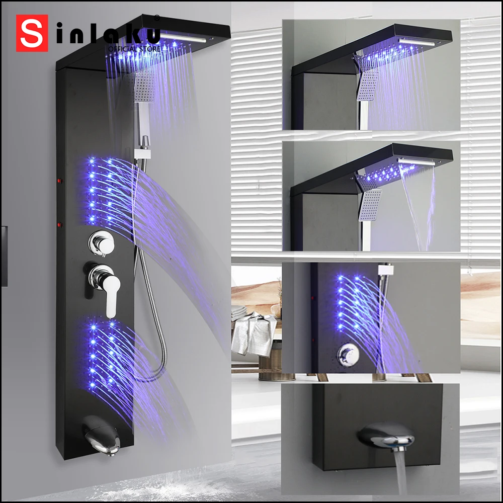 SINLAKU Bathroom Shower Tower w/ LED Rainfall Waterfall Showers Head Body Massage Jet Showers Tub Spout Shower Column Panel
SINLAKU Bathroom Shower Tower w/ LED Rainfall Waterfall Showers Head Body Massage Jet Showers Tub Spout Shower Column Panel