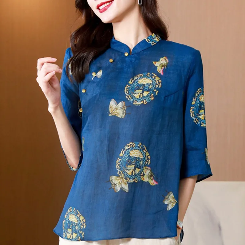 Large Size High-End Summer New Women's T-Shirt Tang Suit Base Shirt Button Loose Top Breathable Short Sleeve Stand Collar
Large Size High-End Summer New Women's T-Shirt Tang Suit Base Shirt Button Loose Top Breathable Short Sleeve Stand Collar