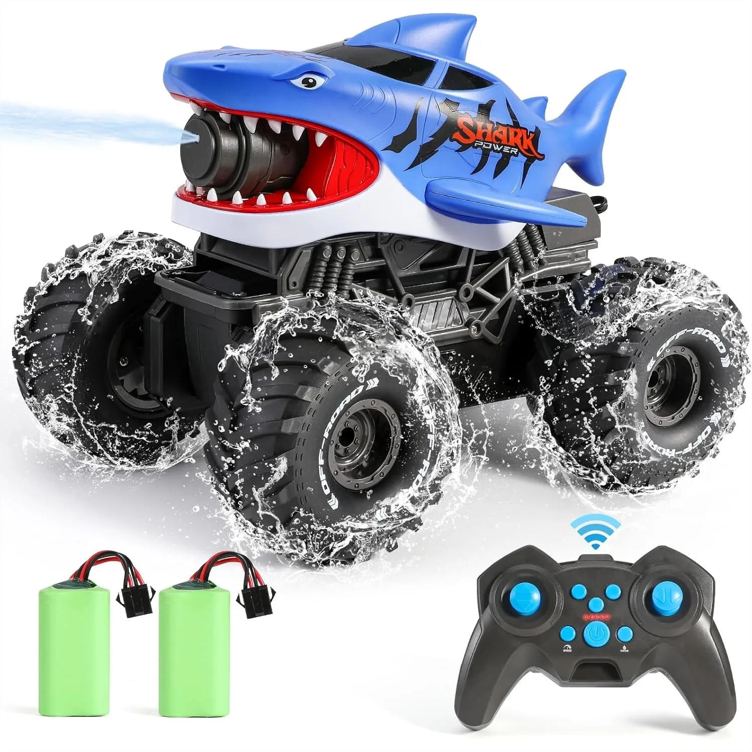 Amphibious Remote Control Shark Monster Truck 4WD All-Terrain Off-Road Waterproof RC Car With Water Squirt For Kids Age 6+ Blue
Amphibious Remote Control Shark Monster Truck 4WD All-Terrain Off-Road Waterproof RC Car With Water Squirt For Kids Age 6+ Blue