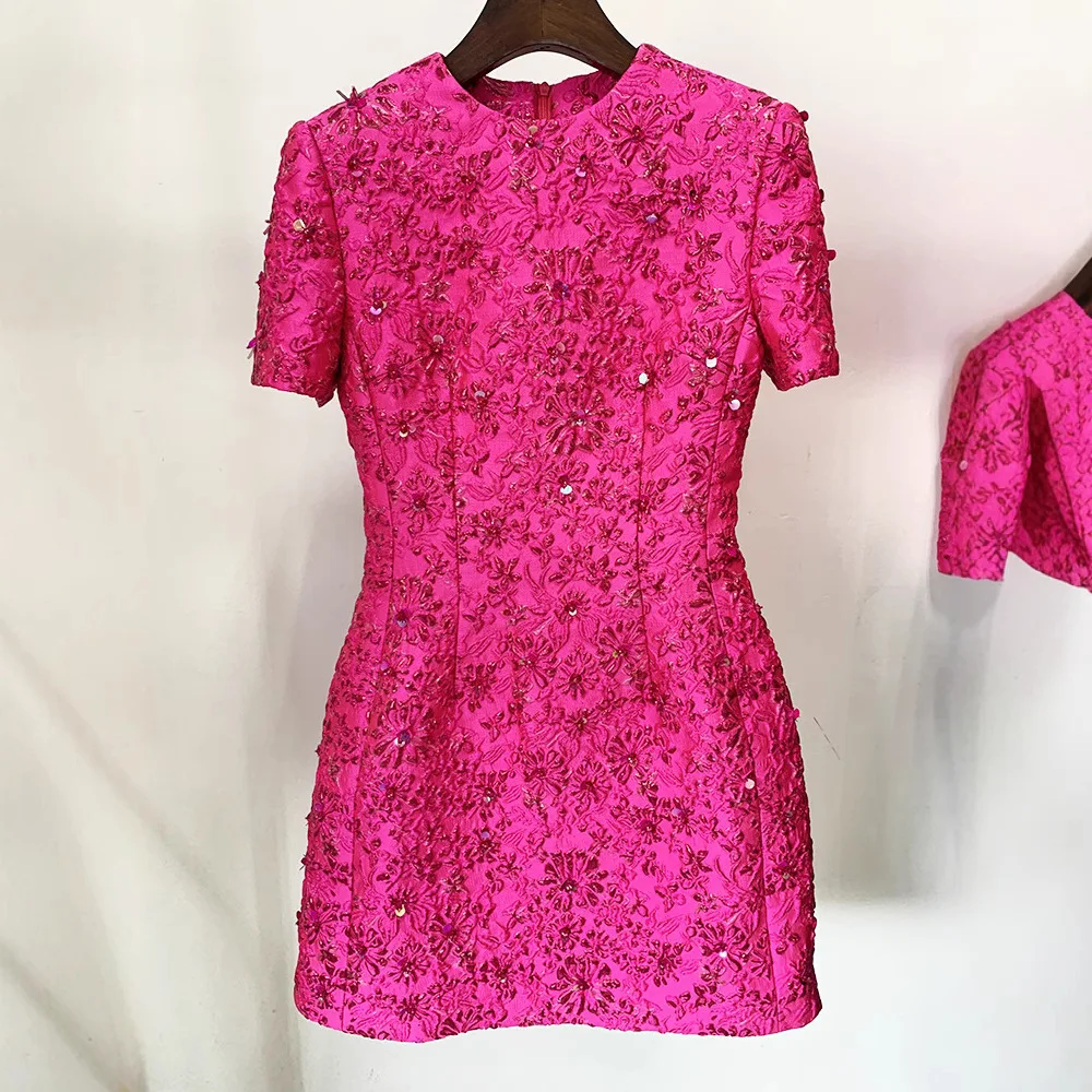2026 Summer New Fashion Rose Pink Jacquard Heavy Beaded Round Neck Short Sleeve Dress vestidos de fiesta
2026 Summer New Fashion Rose Pink Jacquard Heavy Beaded Round Neck Short Sleeve Dress vestidos de fiesta