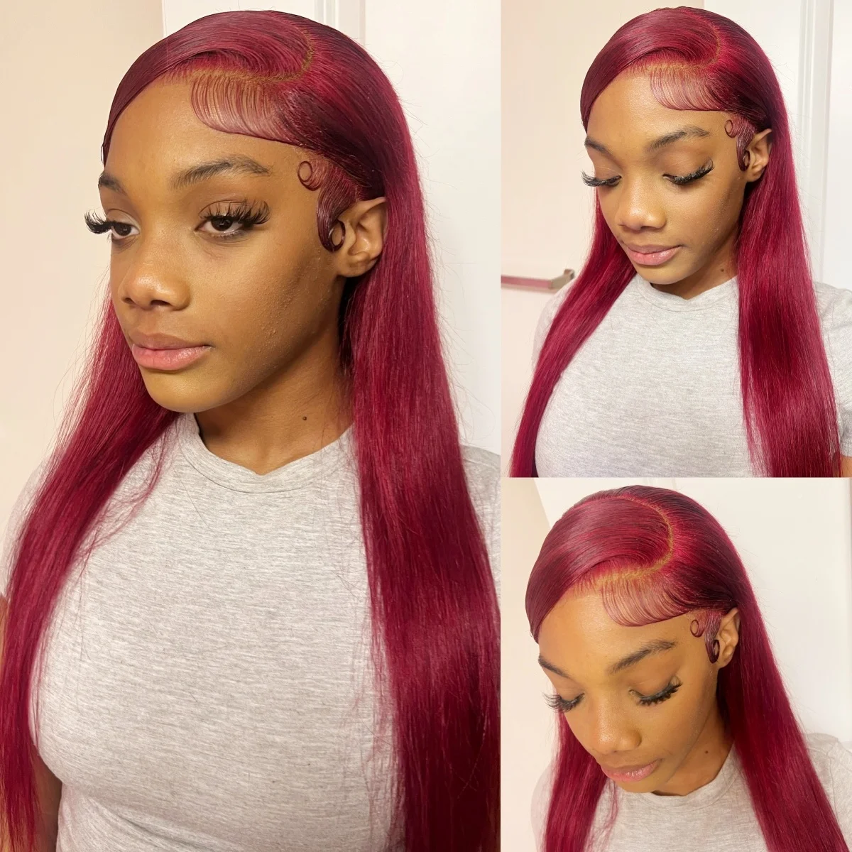 13×4 Straight Transparent Burgundy Lace Front Wigs Human Hair Pre Plucked 200% Density Red Color Lace Frontal Wigs For Women 99J
13×4 Straight Transparent Burgundy Lace Front Wigs Human Hair Pre Plucked 200% Density Red Color Lace Frontal Wigs For Women 99J