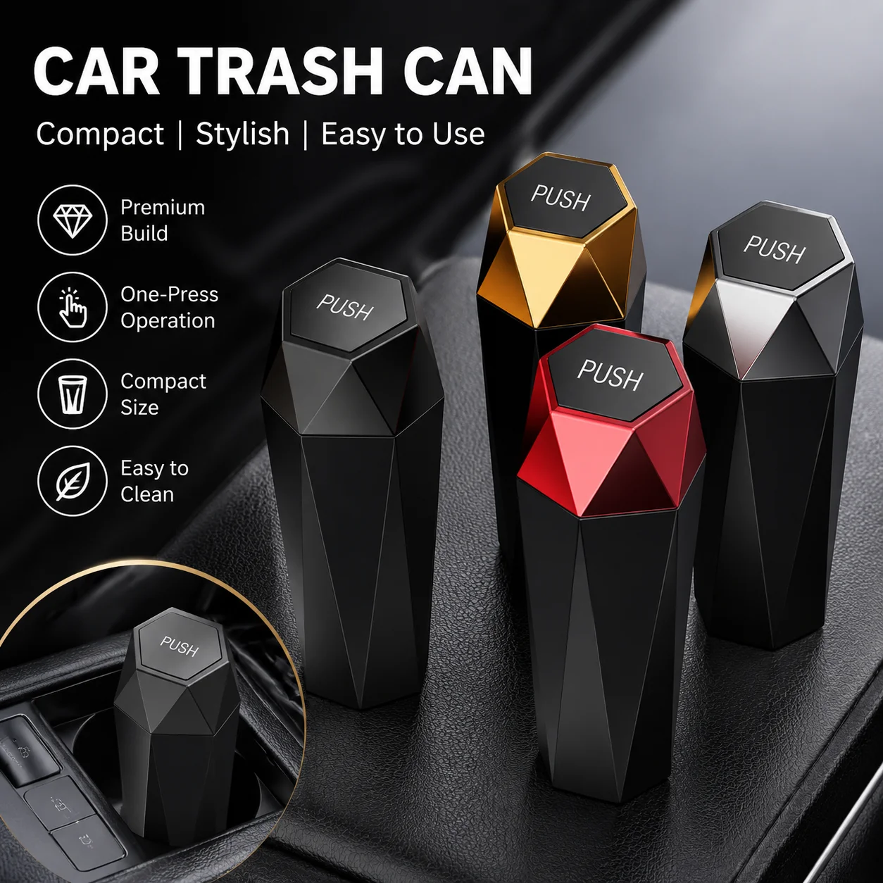 Car Trash Can With Lid Diamond Design Auto Trash Bin Portable Garbage Holder Push Type Trashbin Storage Bucket For Car Interior
Car Trash Can With Lid Diamond Design Auto Trash Bin Portable Garbage Holder Push Type Trashbin Storage Bucket For Car Interior