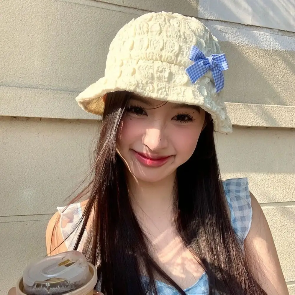 Korean Bow Bucket Caps Stylish Lightweight Seersucker Caps Casual Sweet Sunscreen Hat Travel
Korean Bow Bucket Caps Stylish Lightweight Seersucker Caps Casual Sweet Sunscreen Hat Travel