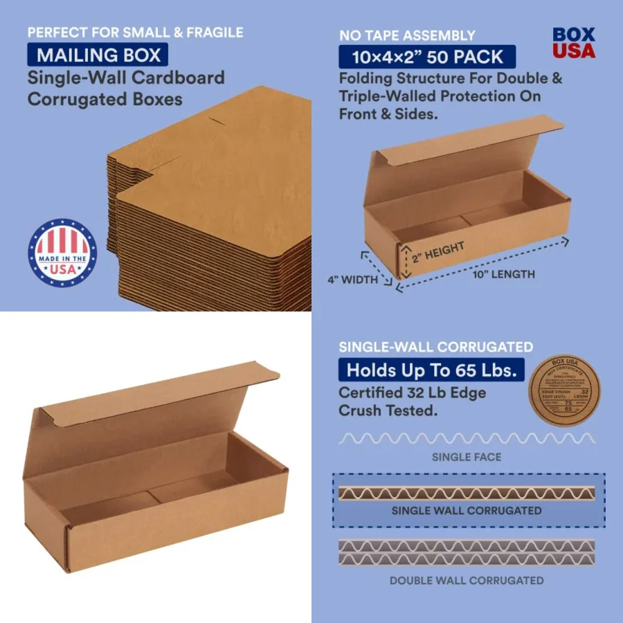 Shipping Boxes 10"L x 4"W x 2"H, 50-Pack Corrugated Cardboard Box for Packing, Moving and Storage
Shipping Boxes 10"L x 4"W x 2"H, 50-Pack Corrugated Cardboard Box for Packing, Moving and Storage