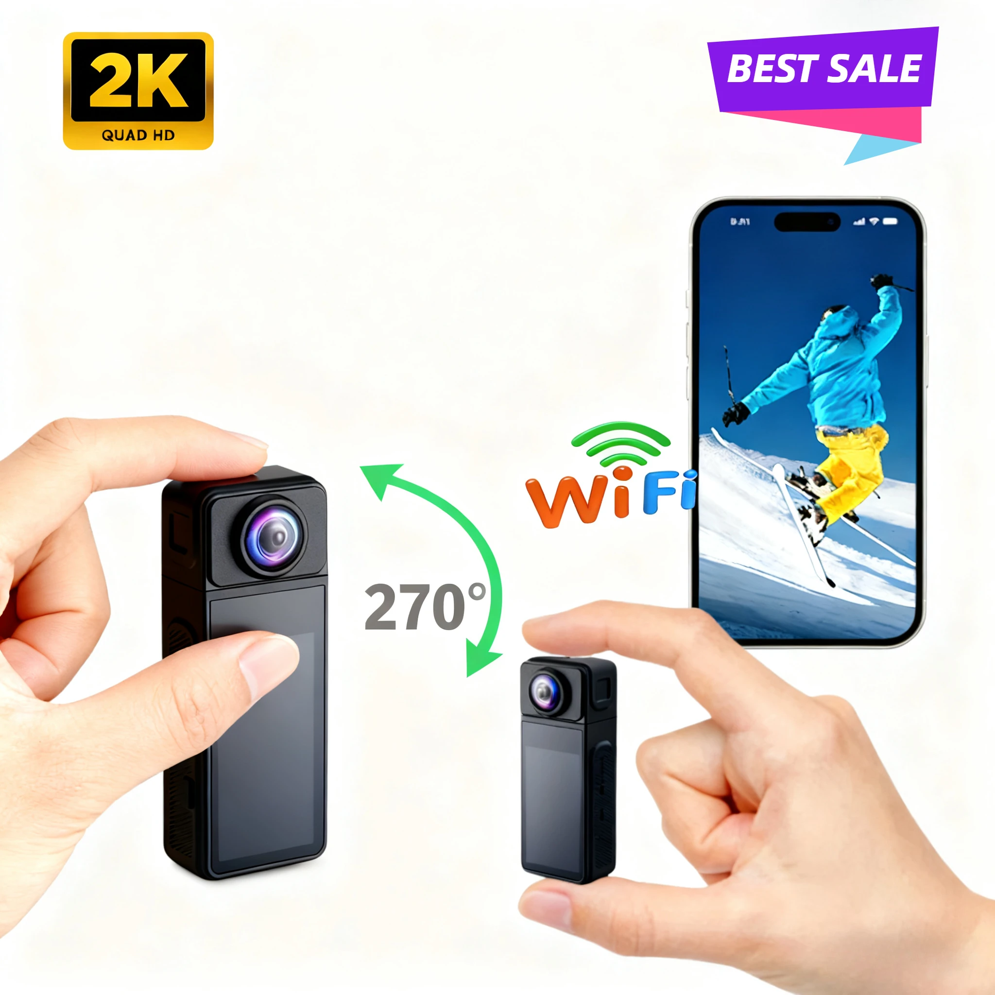 2K HD Mini Action Camera Wifi 270° Rotatable Len Sport Thumb IP Camcorders Long-lasting Battery Life for Running Cycling Skiing
2K HD Mini Action Camera Wifi 270° Rotatable Len Sport Thumb IP Camcorders Long-lasting Battery Life for Running Cycling Skiing