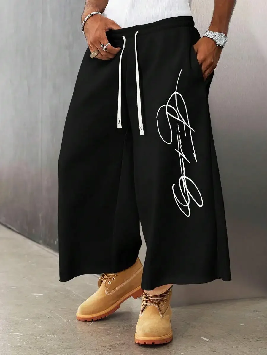 Mens Street Style Signature Handwritten Wide Leg Sweatpants Elastic Waist Drawstring Casual Pants
Mens Street Style Signature Handwritten Wide Leg Sweatpants Elastic Waist Drawstring Casual Pants