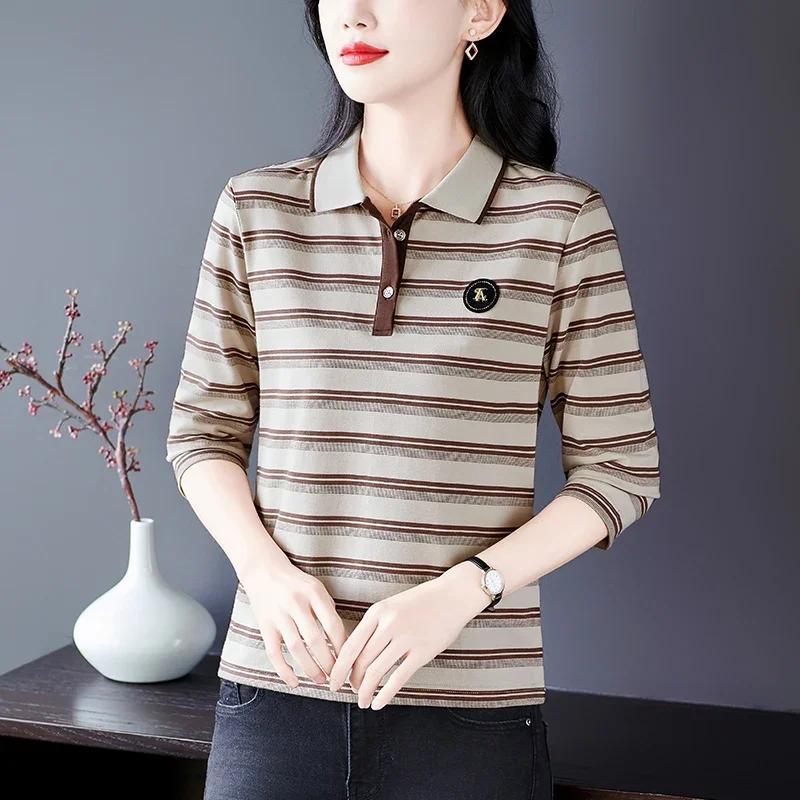 Women Pulovers Breathable Tops Polo Shirts Women's Cotton T-shirt Long Sleeve Classic Sports Striped Top Casual Clothing
Women Pulovers Breathable Tops Polo Shirts Women's Cotton T-shirt Long Sleeve Classic Sports Striped Top Casual Clothing