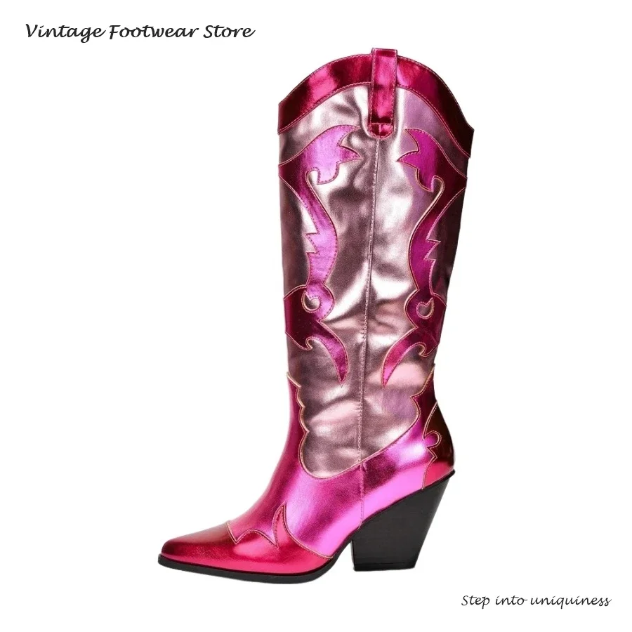 Metallic Embroider Cowboy Boots for Women Pointed Toe High Wedges Mid-calf Boots Spring Autumn Slip-on Western Modern Booties
Metallic Embroider Cowboy Boots for Women Pointed Toe High Wedges Mid-calf Boots Spring Autumn Slip-on Western Modern Booties