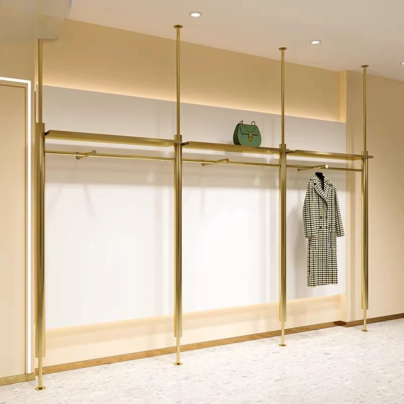 Clothing store display rack Wall wall hanging Heaven and Earth column Stainless steel titanium hanging clothes rack Women's clot
Clothing store display rack Wall wall hanging Heaven and Earth column Stainless steel titanium hanging clothes rack Women's clot
