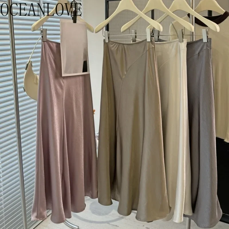 OCEANLOVE Satin Skirts Women Solid A-line Korean Fashion Sweet Faldas Mujer Spring Summer Simple Elegant Chic Long Skirt
OCEANLOVE Satin Skirts Women Solid A-line Korean Fashion Sweet Faldas Mujer Spring Summer Simple Elegant Chic Long Skirt