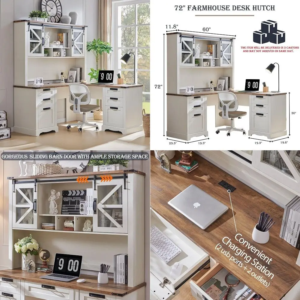 60 Farmhouse L Shaped Desk with Hutch, Wood Home Office Executive Desk with Drawer, Charging Station, File Drawer, Storage Cabi
60 Farmhouse L Shaped Desk with Hutch, Wood Home Office Executive Desk with Drawer, Charging Station, File Drawer, Storage Cabi