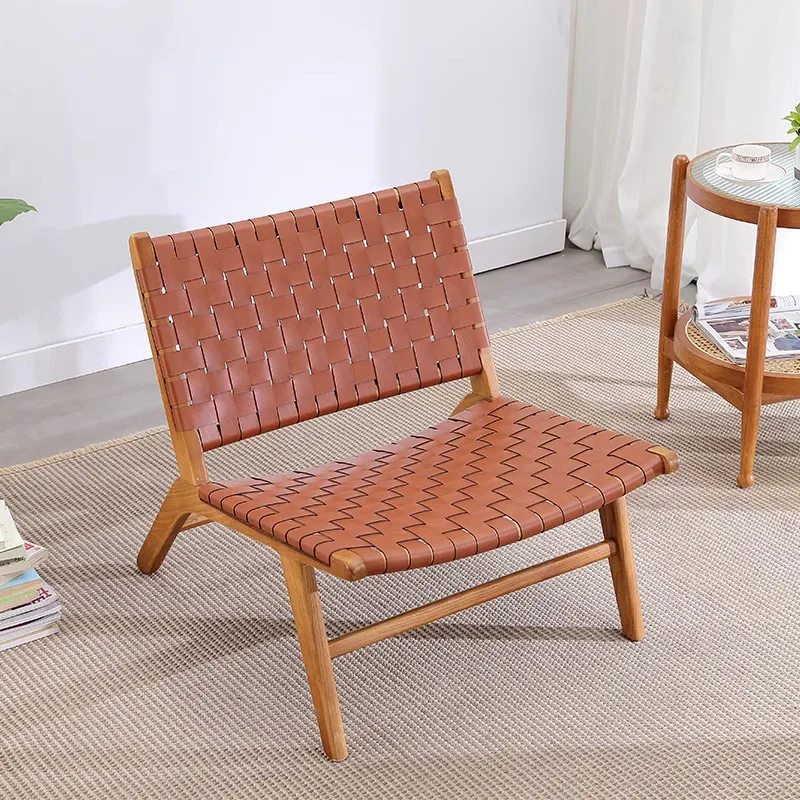 Nordic solid wood sofa chair saddle leather woven home recliner leisure chair living room balcony designer lazy
Nordic solid wood sofa chair saddle leather woven home recliner leisure chair living room balcony designer lazy