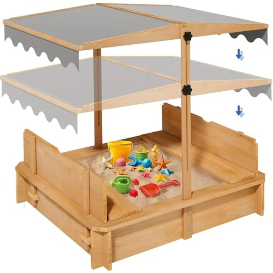 Backyard sandbox with lid and UV-resistant adjustable canopy, polyethylene material, gray color, height-adjustable shade and fo
Backyard sandbox with lid and UV-resistant adjustable canopy, polyethylene material, gray color, height-adjustable shade and fo