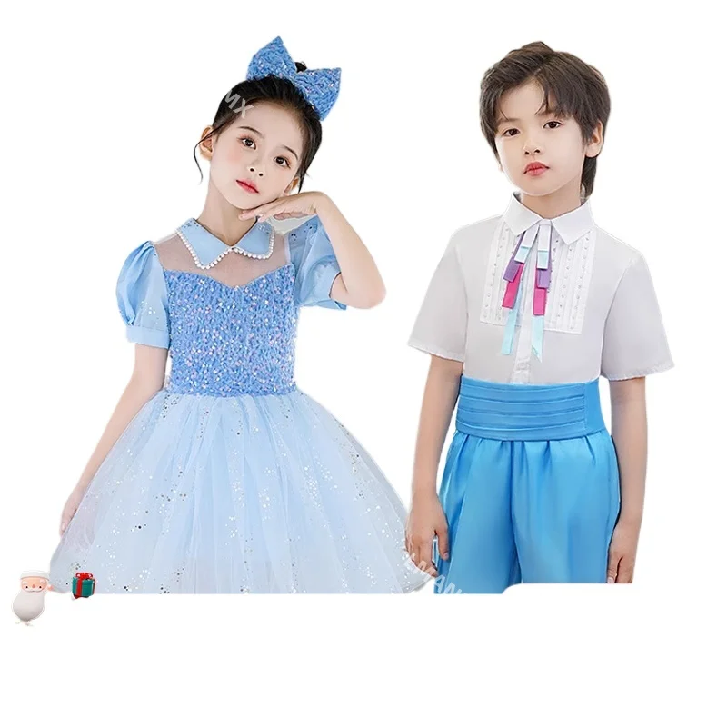 National Day Children's Choral Performance Costume with sequins, fluffy gauze skirt, recitation, speech performance costume
National Day Children's Choral Performance Costume with sequins, fluffy gauze skirt, recitation, speech performance costume