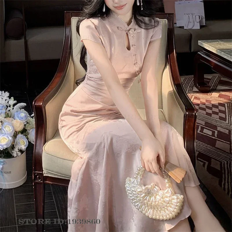 Modern Improvement Cheongsam Sexy Pink Mermaid Chinese Dress New Chinese Style Womens Qipao Elegant Silk Satin Jacquard Vestidos
Modern Improvement Cheongsam Sexy Pink Mermaid Chinese Dress New Chinese Style Womens Qipao Elegant Silk Satin Jacquard Vestidos