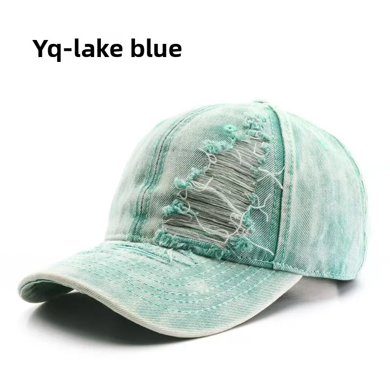 Retro-style women’s spring and autumn plain color, frayed-edge, water-washed, flat-brimmed hat; outdoor men’s baseball cap. 10 S8e5ae287946b4017b87df89145954176S