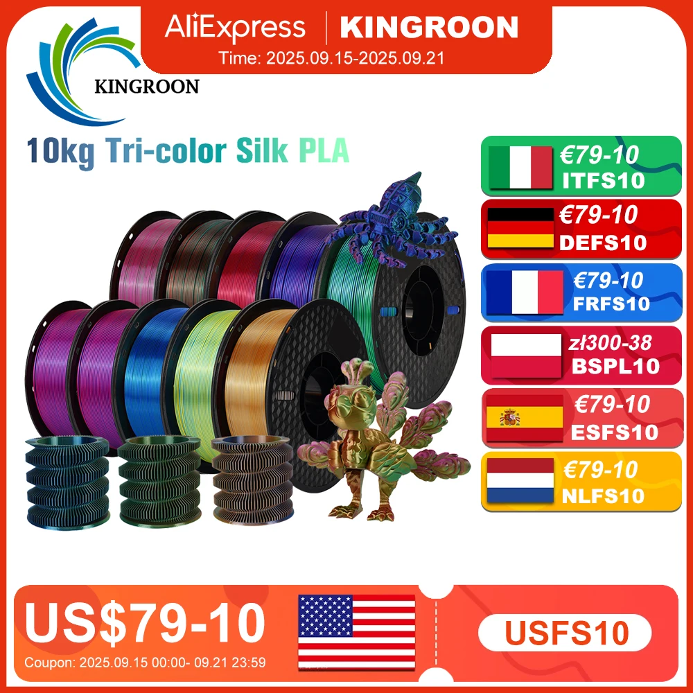 KINGROON шелковая трехцветная нить PLA 3D-принтер 1,75 мм 1 кг/рулон шелковая нить PLA пластиковый материал 3D-печать специальный цвет
KINGROON шелковая трехцветная нить PLA 3D-принтер 1,75 мм 1 кг/рулон шелковая нить PLA пластиковый материал 3D-печать специальный цвет