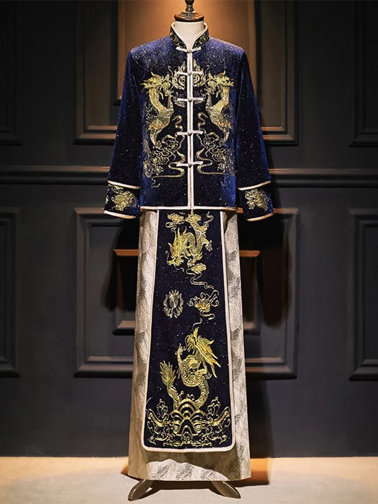 Men's dress groom's new wedding style attire Chinese-style formal wear toasting
Men's dress groom's new wedding style attire Chinese-style formal wear toasting