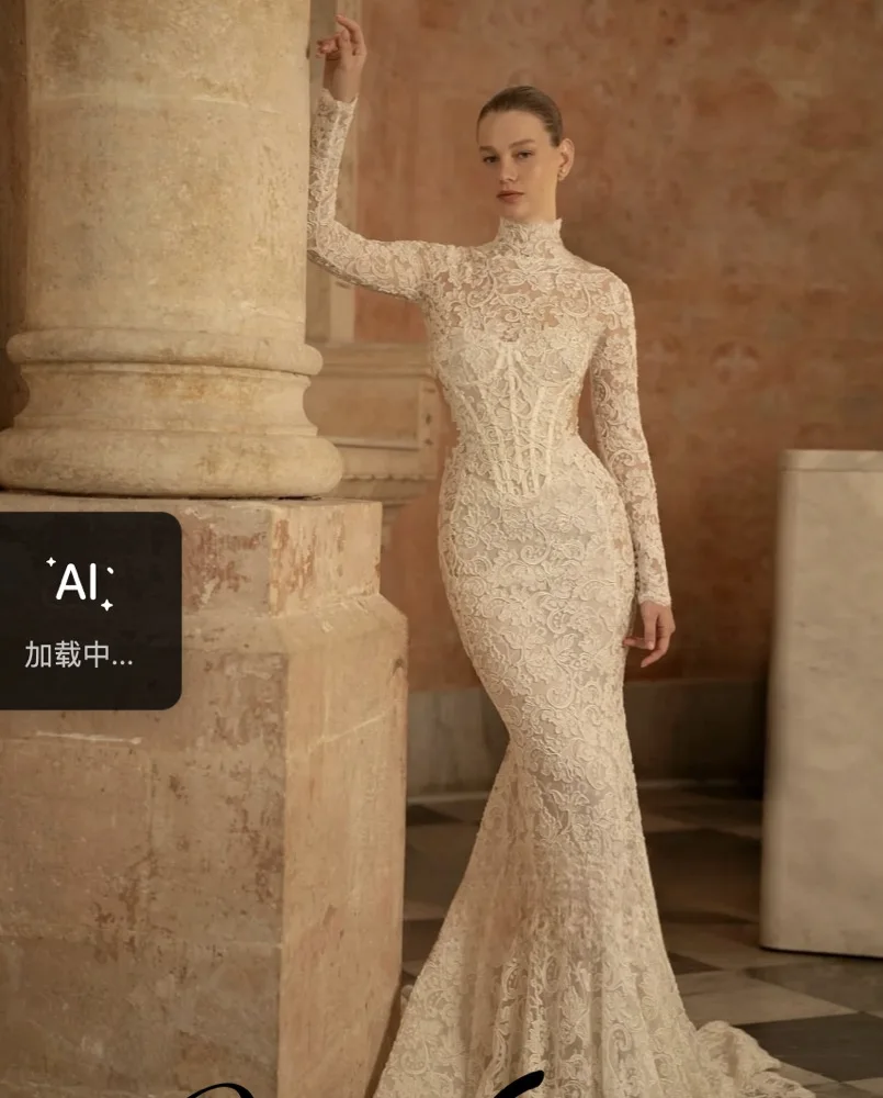 Customized Mermaid Wedding Dresses Lace Appliques Long Sleeves High-Neck Boho Bride Gown Beach Vestidos De Novia 2025
Customized Mermaid Wedding Dresses Lace Appliques Long Sleeves High-Neck Boho Bride Gown Beach Vestidos De Novia 2025