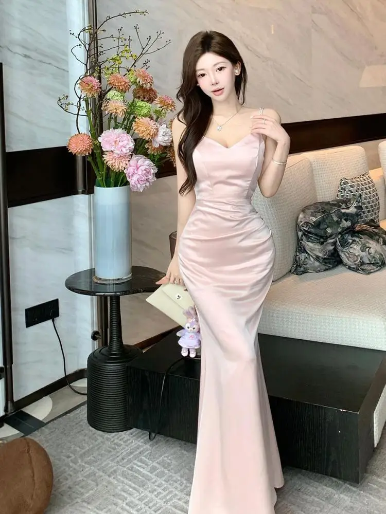 Women Pink Sleeveless Backless Pleated Slip Dress Summer V-neck Sexy Club Birthday Evening Party Fishtail Long Dress Simplicity
Women Pink Sleeveless Backless Pleated Slip Dress Summer V-neck Sexy Club Birthday Evening Party Fishtail Long Dress Simplicity
