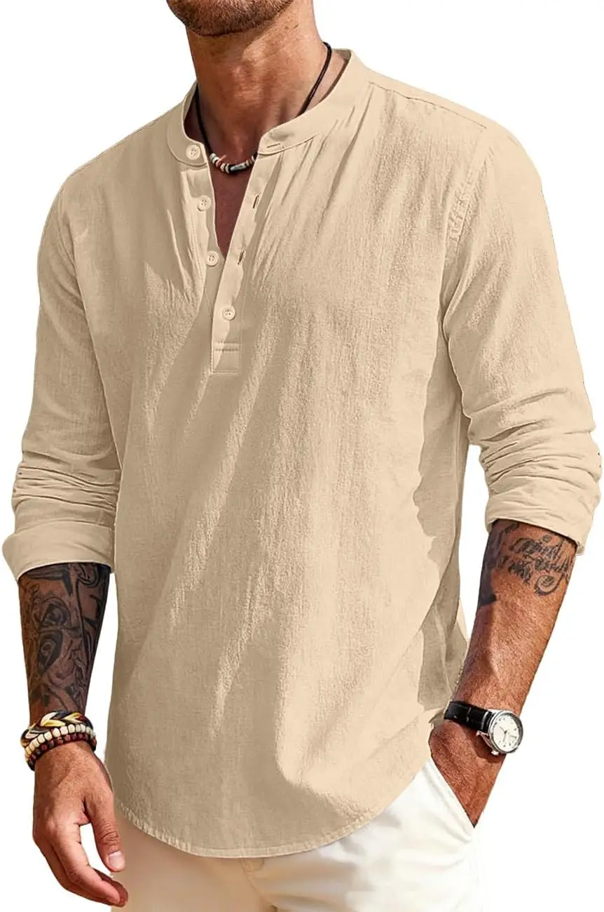 Men's Linen Shirt Henley Long Sleeve Solid Color Casual Tops Breathable Loose Office Daily Shirts Beach Holiday Shirts for Men
Men's Linen Shirt Henley Long Sleeve Solid Color Casual Tops Breathable Loose Office Daily Shirts Beach Holiday Shirts for Men
