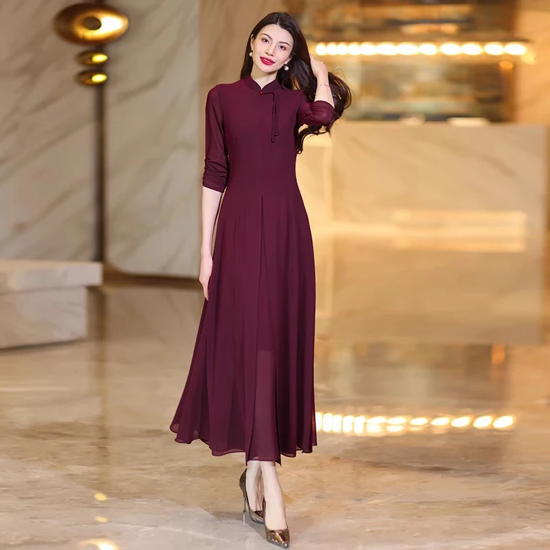 New Women Spring Summer Elegant Dress Fashion Stand Collar Half Sleeve Slim Waist Long Dress Simplicity Gentle Chiffon Dress
New Women Spring Summer Elegant Dress Fashion Stand Collar Half Sleeve Slim Waist Long Dress Simplicity Gentle Chiffon Dress