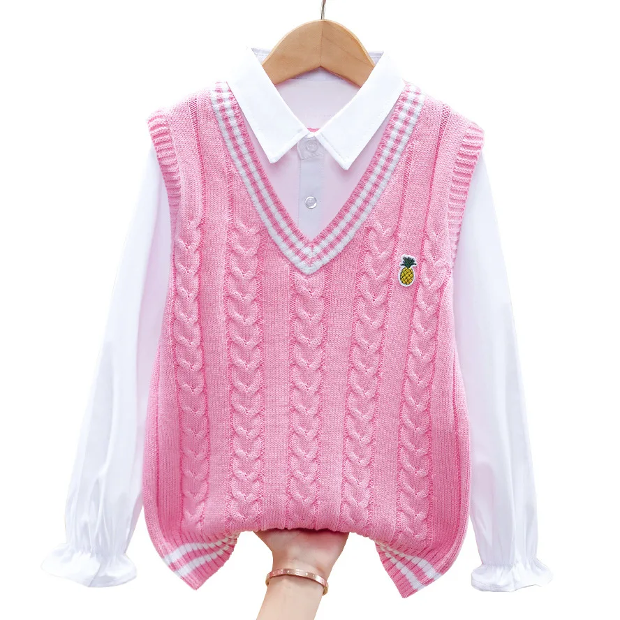 Girls School Uniform Sweater Knitted Vest 2022 Autumn Winter Fashion Kids Turn-Collar Pullover For Age 4-15 Years Knitwear
Girls School Uniform Sweater Knitted Vest 2022 Autumn Winter Fashion Kids Turn-Collar Pullover For Age 4-15 Years Knitwear