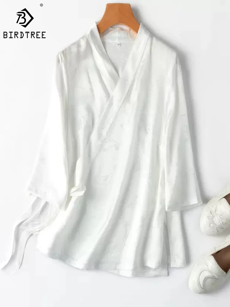 BirdTree, 100%Real Silk, Women Floral Jacquard Shirt, V-Neck 3/4 Sleeve, Elegant Fashion Blouses, 2024 Spring New Tops, T43238QM
BirdTree, 100%Real Silk, Women Floral Jacquard Shirt, V-Neck 3/4 Sleeve, Elegant Fashion Blouses, 2024 Spring New Tops, T43238QM